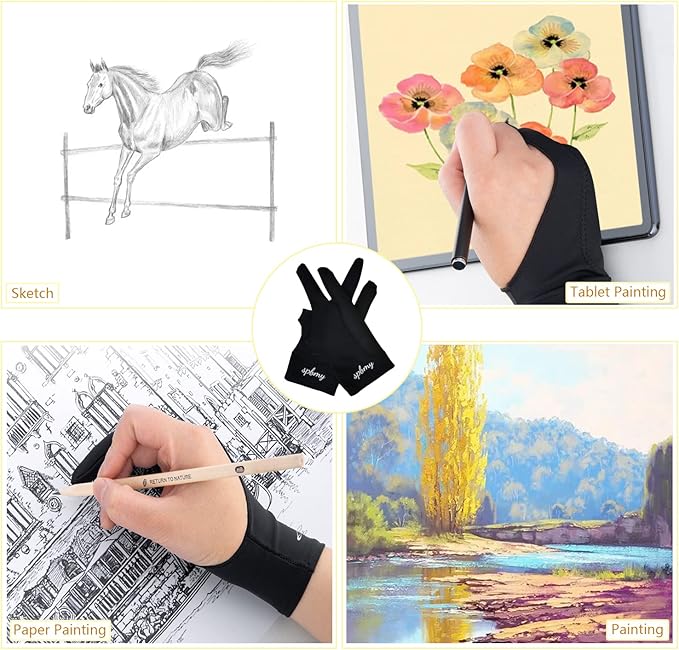 SPBMY Drawing Glove 2 Pack,Two-Finger Artist Glove for Drawing Tablet, Paper Sketching, iPad. Digital Art, Right Hand and Left Hand, Black S: 2.95x7.48 inches