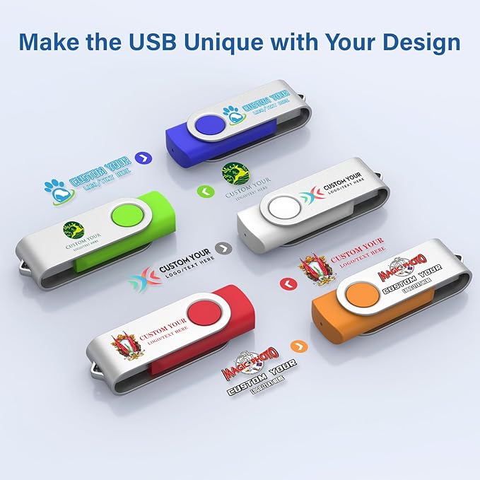 Personalized Flash Drives 8GB, Wooolken Customizable USB 2.0 Thumb Drives 10/20/50/100 Pack, Logo Memory Stick Custom Flash Drive Engraved Logo (Mixcolors)