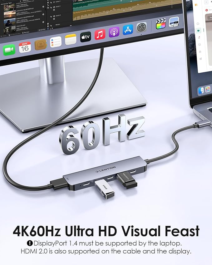 LENTION 6-in-1 USB C Hub Dock with 4K @60HZ HDMI Display, 4 USB-C Ports (USB 3.2 Gen 2, 10 Gbps), PD 100W Charging and for iPhone15 Series, New MacBook Pro, Mac Air, More (CE33, Space Gray)