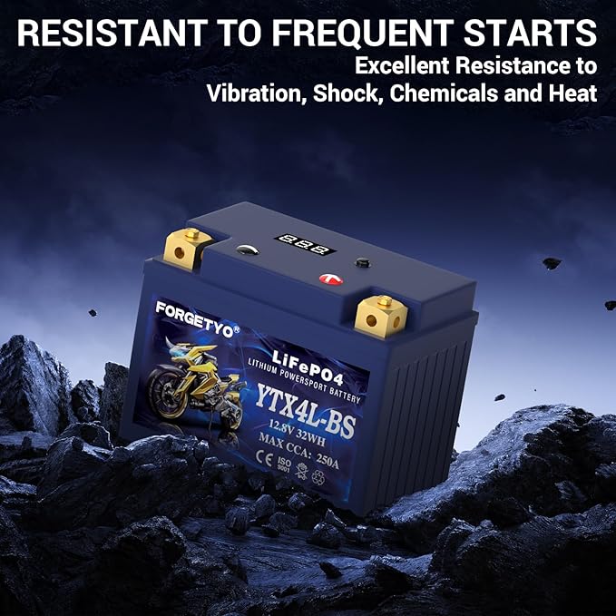 YTX4L-BS Lithium Motorcycle Battery, ATV Battery 12V 2.5AH 250CCA Compatible with Scooter, Snowmobile, Jet Ski, Scooter, PWC & More