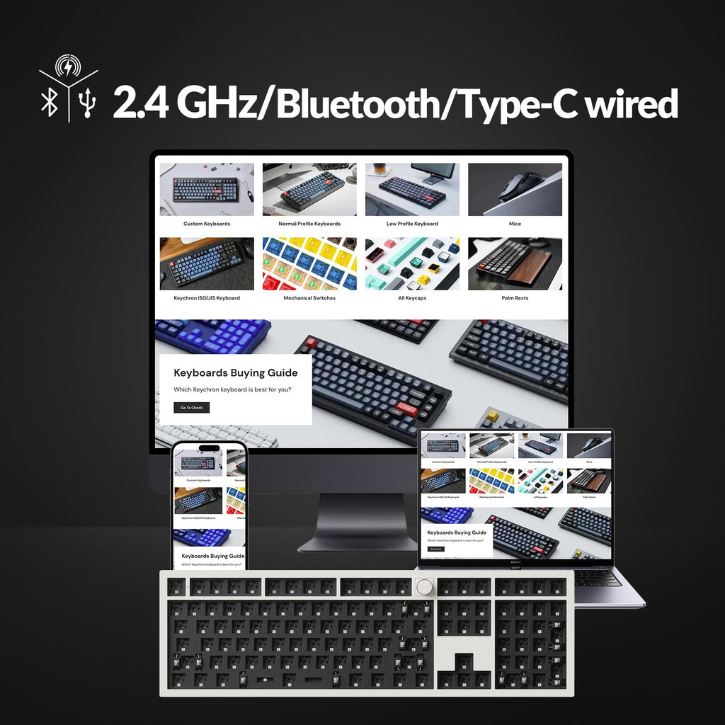 Keychron Q6 Max QMK/VIA Wireless Custom Mechanical Keyboard Barebone Knob Version, Full-Metal Hot-Swappable RGB Backlight 2.4 GHz/Bluetooth/Type-C Wired Gaming Keyboard for Mac/Windows/Linux - White