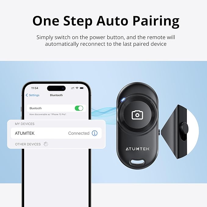 ATUMTEK Camera Remote Shutter for iPhone and Android Smartphones (2 Pack), Wireless Phone Remote Control Selfie Button for Photos and Videos (Bluetooth 5.2), Wrist Strap Included, Black Stylish