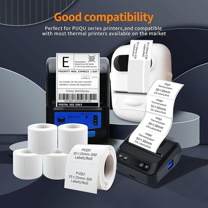 PUQU 30x20mm Direct Thermal Sticker Labels, Self-Adhesive All-Purpose Label Maker Tape, Compatible with AQ Series Label Printer, Refills Standard Laminated Office Labeling, 1 Roll of 320 Labels