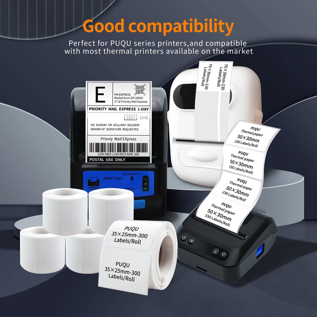 PUQU 30x50mm Direct Thermal Sticker Labels, Self-Adhesive All-Purpose Label Maker Tape, Compatible with AQ Series Label Printer, Refills Standard Laminated Office Labeling, 1 Roll of 150 Labels