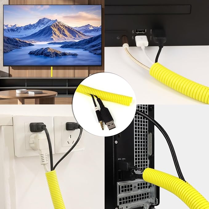 Split Wire Loom Tubing, 10,25ft Cord Protectors from Pets No Chew, Flexible Wire Covers Cord Protectors, Protective Split Cable Sleeve for Automotive Home Industrial Wires(Yellow, 0.73inch-25ft)