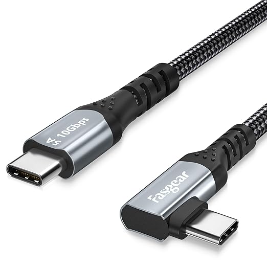Fasgear USB C to USB C 3.1 Gen 2 Cable 6ft 90-Degree Type C 100W Cord 4K@60Hz Video Output 5A Power Delivery Charging Wire Compatible for MacBook,iPad Pro,Pixelbook,Oculus Link,T5 LaCie SSD (Black)