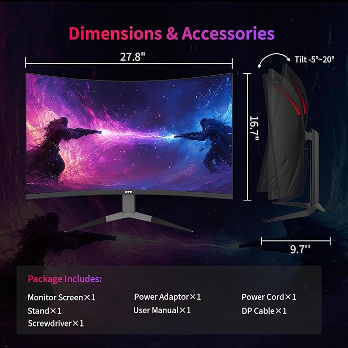 KTC 32Inch 240Hz Curved Gaming Monitor, 1000R VA, QHD(2560x1440p), 4000:1 Contrast, Support FreeSync GSync, HDMI2.0(144hz)/DP1.4(240hz)/Earphone, Tilt, Xbox PS5 Switch, 2K Computer Monitor for Gamer