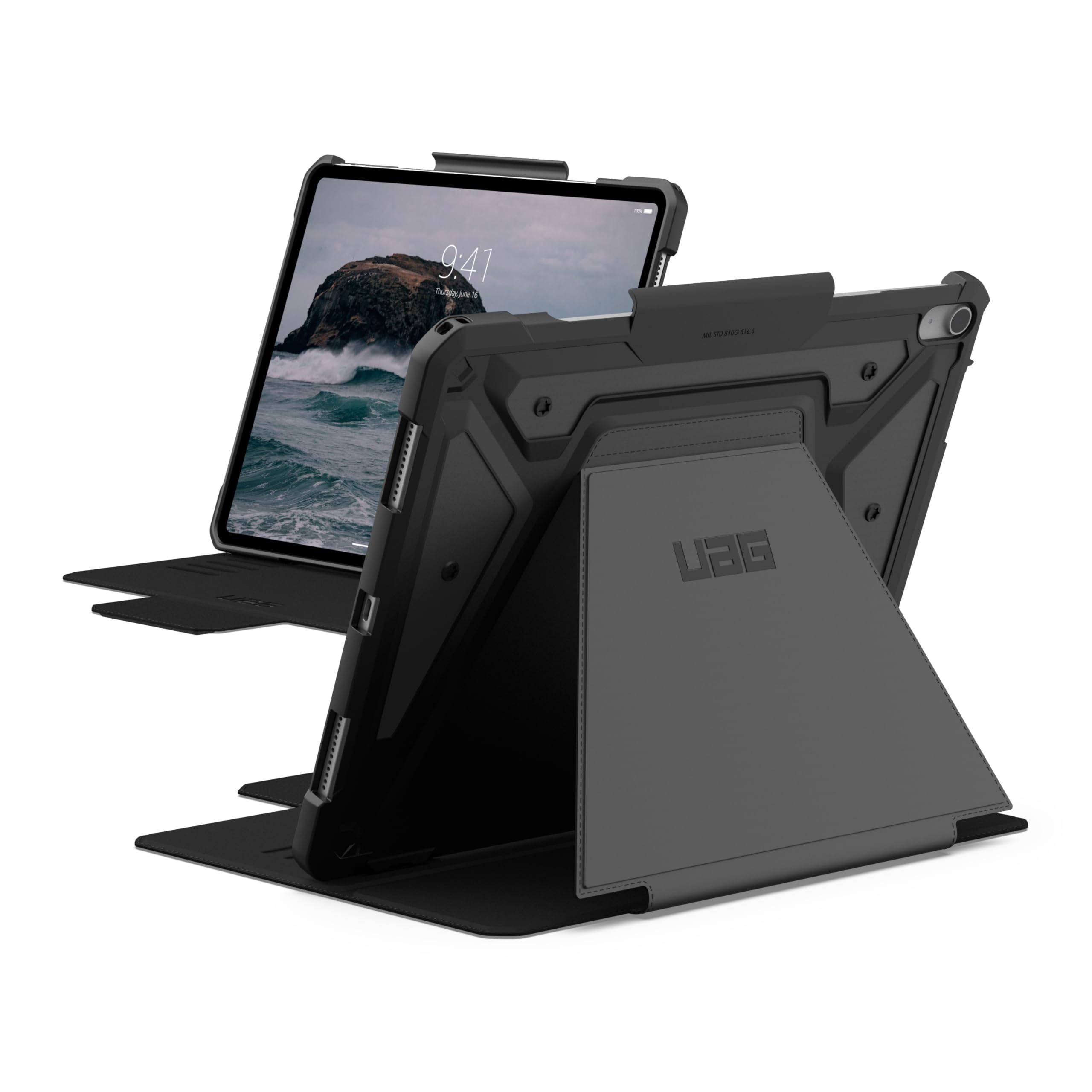 URBAN ARMOR GEAR UAG Designed for iPad Air 13" Case M4/M3 2024-2026 - Rugged Multi-Angle Viewing Folio Protective Cover Pencil Holder & Adjustable Stand, Metropolis SE Black