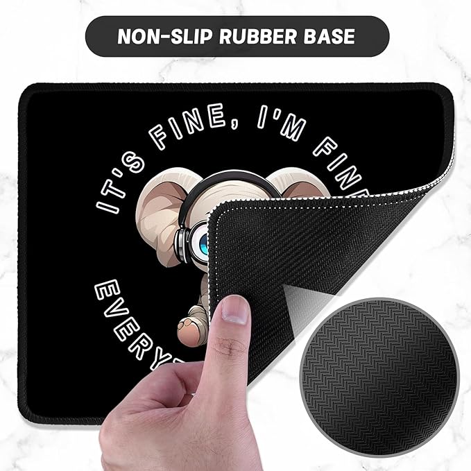 ITNRSIIET Mouse Pad with Stitched Edge Premium Textured Smooth Precise Operation Waterproof Washable Non-Slip Rubber Base Desktop Protection Mat, 10.2×8.3×0.12 inches, Pretty Fine Elephant