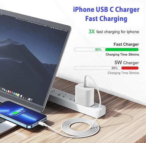 10FT iPhone Fast Charger,2Pack[Apple MFi Certified]iPhone Fast USB C Blocks