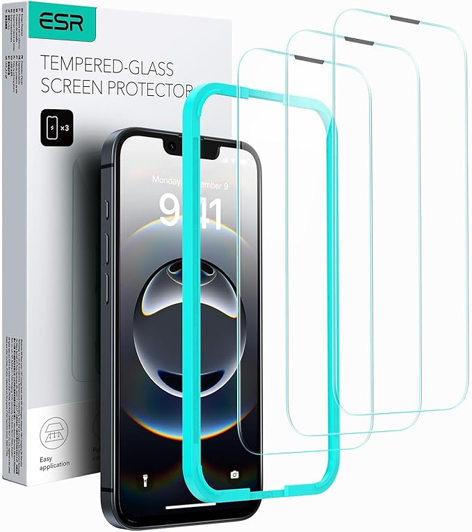 ESR 3 Pack for iPhone 16e/iPhone 14/iPhone 13/iPhone 13 Pro Screen Protector, [9H Hardness] [Military Grade Shatterproof] Tempered Glass Film with Easy Installation Tool, Scratch Resistant