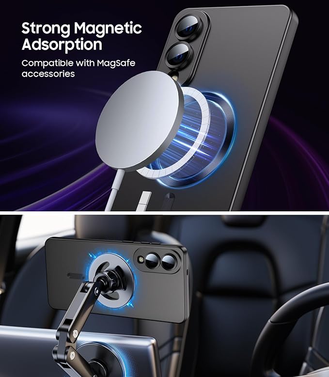 Magnetic for Samsung Galaxy S25 Edge Case [Compatible with MagSafe][Built-in Camera Lens Protector] Slim Soft Silicone Bumper Shockproof Metallic Luster Phone Case (Black)