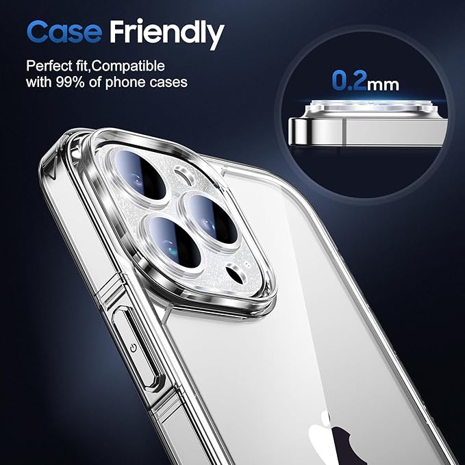 UniqueMe 3 Packs Compatible for iPhone 14 Pro Max/iPhone 14 Pro Camera Lens Protector Acrylic [Not Glass],[Case Friendly][Scratch-Resistant][Night Shooting Mode]-Glitter Silver