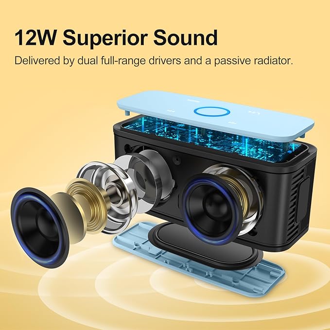 DOSS SoundBox Touch Wireless Bluetooth Speaker with 12W HD Sound and Bass, IPX5 Water-Resistant, 20H Playtime, Handsfree, Portable for Office, Home, Outdoor, Travel- Light Blue