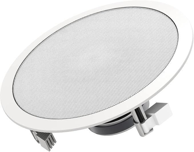 Audio 3-Way Premium in-Ceiling 8" Round Speaker, Dual 1-inch Silk Dome Tweeters, 9.5 Inch Cutout Diameter, Each, White