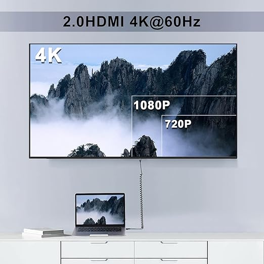 Twozoh Coiled HDMI Extender Cable - 4K UHD Support, 3D, 1080p, HDMI 2.0a/b/1.4a (Extend up to 1.5M/5FT)