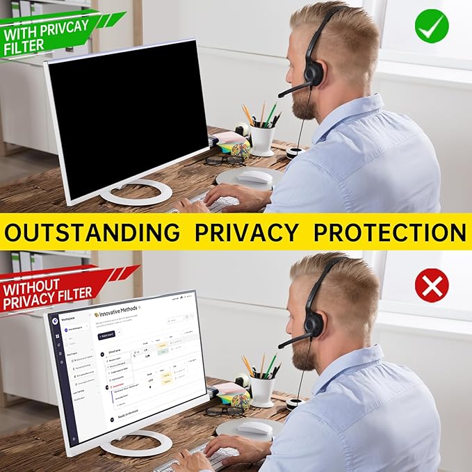 27 Inch Computer Privacy Screen for 16:9 Computer Monitor, Anti-Blue Light Monitor Privacy Screen Filter, Anti-UV Computer Screen Privacy Shield, Hanging Type