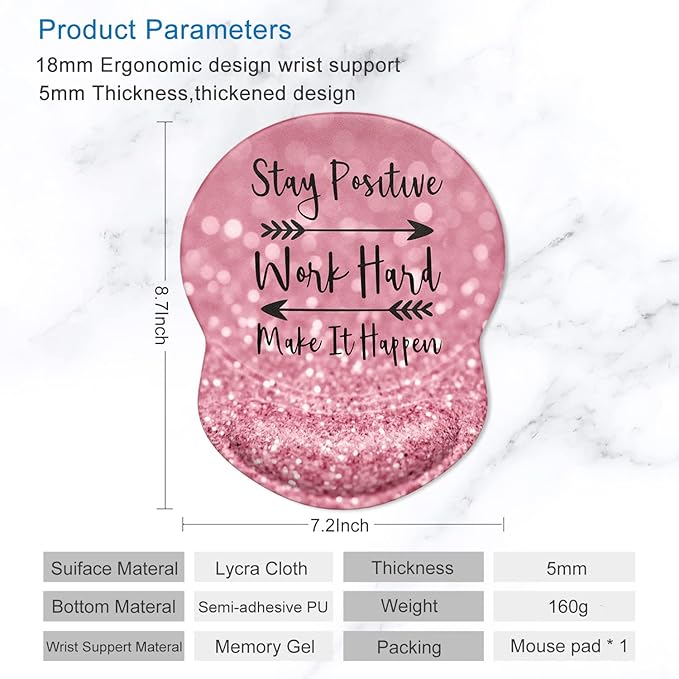 ITNRSIIET Ergonomic Mouse Pad with Gel Wrist Support Small Wrist Rest Smooth Surface Non-Slip PU Base Comfortable Office Supplies Pain Relief, 8.7 x 7.2 inches, Pretty Inspirational Quotes