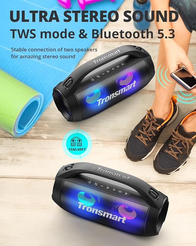 Tronsmart Bang SE Portable Bluetooth Speaker, Colorful LED and 40W Wireless Stereo to Infuse Your Party, Ultra Lightweight Portable Design and IPX6 Waterproof, Suitable for Party/Outdoor/Travel