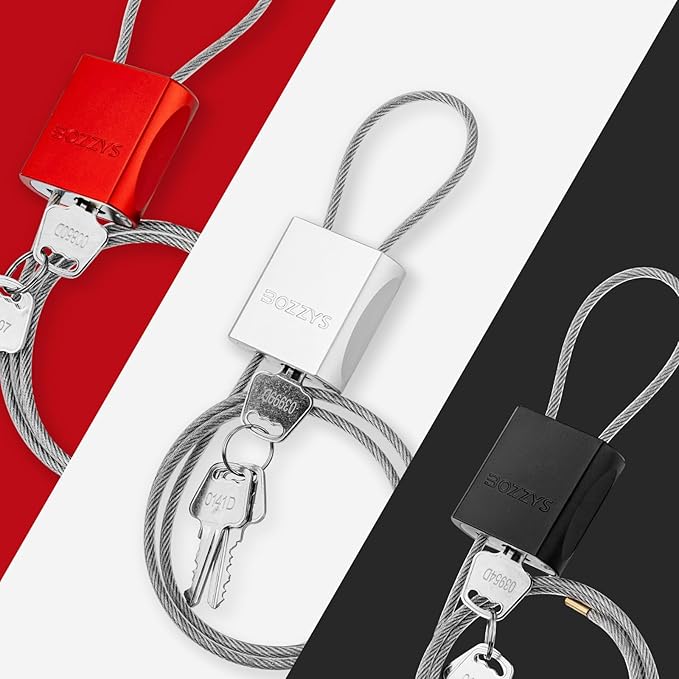 Cable Padlock with 3 Keys | L 1.15ft(0.35m),D 1/6in(4mm) Adjustable Steel Cable Lock | Aluminum Locks for Bikes, Gate, Lockers & Outdoor Gear | Weatherproof & Red