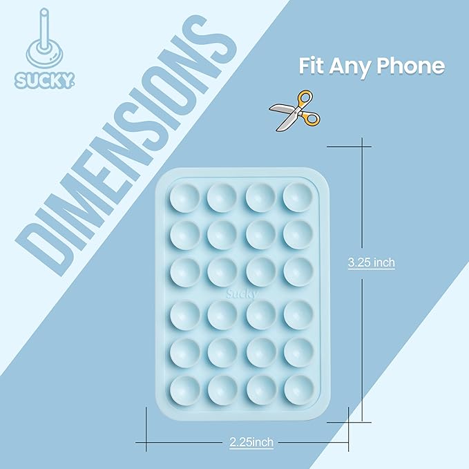 SUCKY Silicone Suction Phone Case Adhesive Octo Cup Buddy Mount - Anti-Slip Holder, Hands-Free Phone Accessory for iPhone & Android - Sticky Grip for Selfies, Videos - Baby Blue