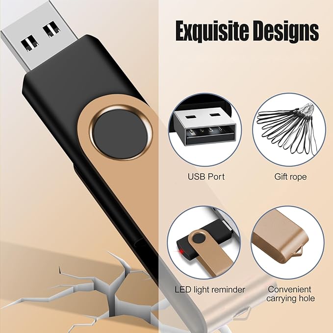 EASTBULL 4GB USB Flash Drive Bulk Thumb Drives 20 Pack with Lanyards USB 2.0 Memory Sticks Zip Drive Pen Drive for Storage and Backup Gold 20PCS 4GB