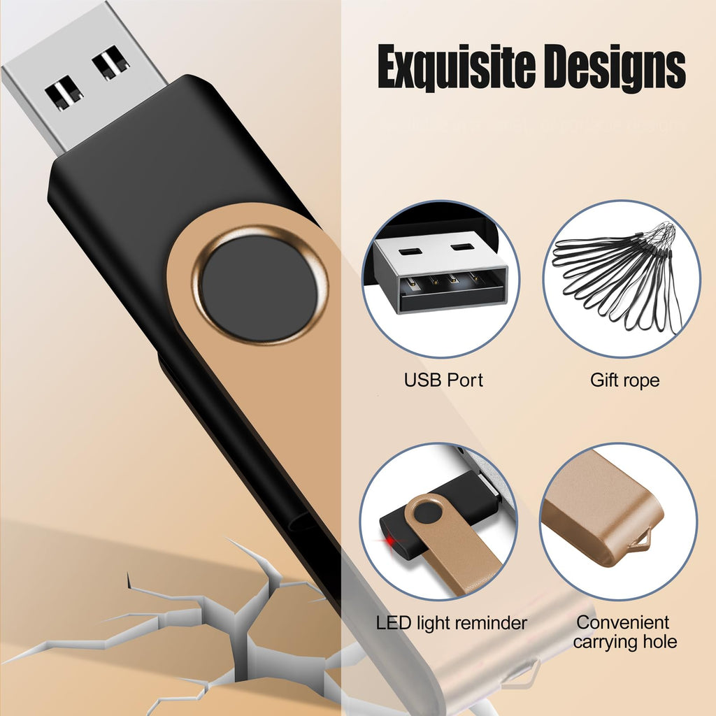 16GB 50-Pack USB Flash Drives Bulk EASTBULL USB 2.0 Thumb Drive,Gold