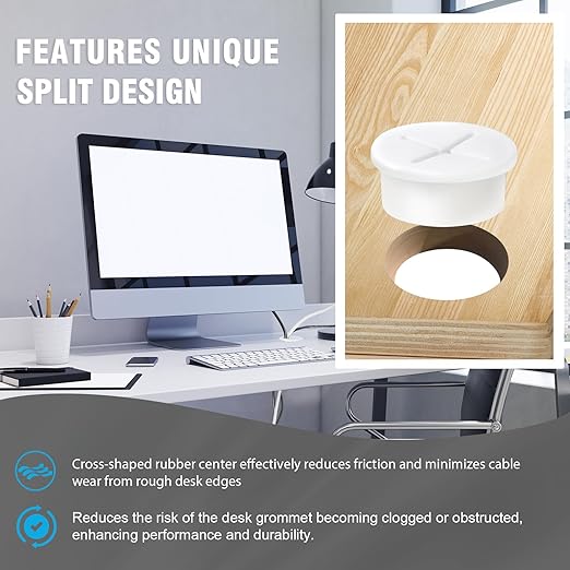 1" White Desk Grommet, JTemgle Flexible Cable Grommet with Bi-Metal Hole Saw Cross Rubber Cable Hole Cover Wire Organizer Caps Desktop Cord Management for Home Office TV Stands Tabletops, 13 Pieces