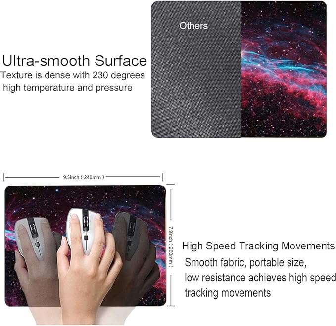 Galaxy Glitter Nebula Mouse Pad, Blue Red Space, Waterproof Non-Slip Rubber Base, 9.5"x7.9" Inch