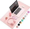 YSAGI Dual-Sided Desk Pad Protector, Desk Mat with Non-Slip - Waterproof PU Leather Office Desk Blotter for Mouse, Keyboard, Writing,31.5" x 15.7",Pink