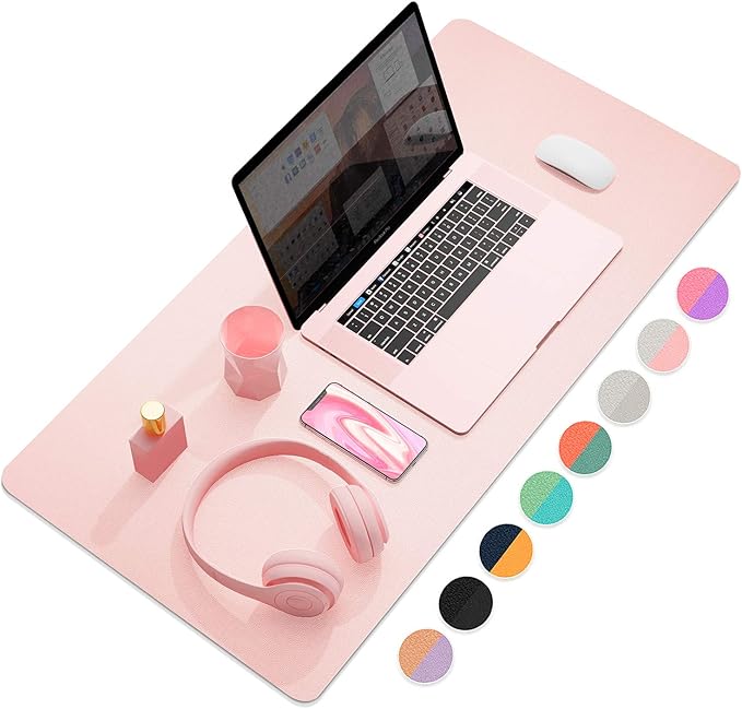 YSAGI Dual-Sided Desk Pad Protector, Desk Mat with Non-Slip - Waterproof PU Leather Office Desk Blotter for Mouse, Keyboard, Writing,31.5" x 15.7",Pink