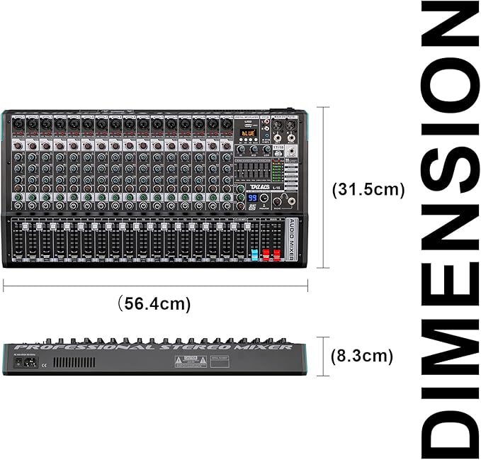 Audio Mixer, TKLBLS Professional 16 Channel DJ Mixer Board with 99-Bit DSP, Sound Board Mixing Console 7-Band EQ Output, USB Audio Interface, Bluetooth 48V Phantom Power For Karaoke Studio Streaming