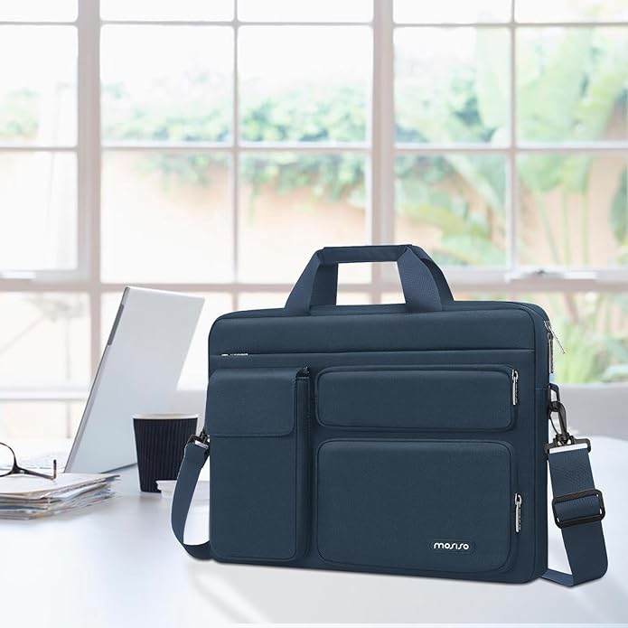 MOSISO Laptop Shoulder Bag, Computer Bag with 2 Raised&1 Flapover&1 Horizontal Pocket&Handle&Belt