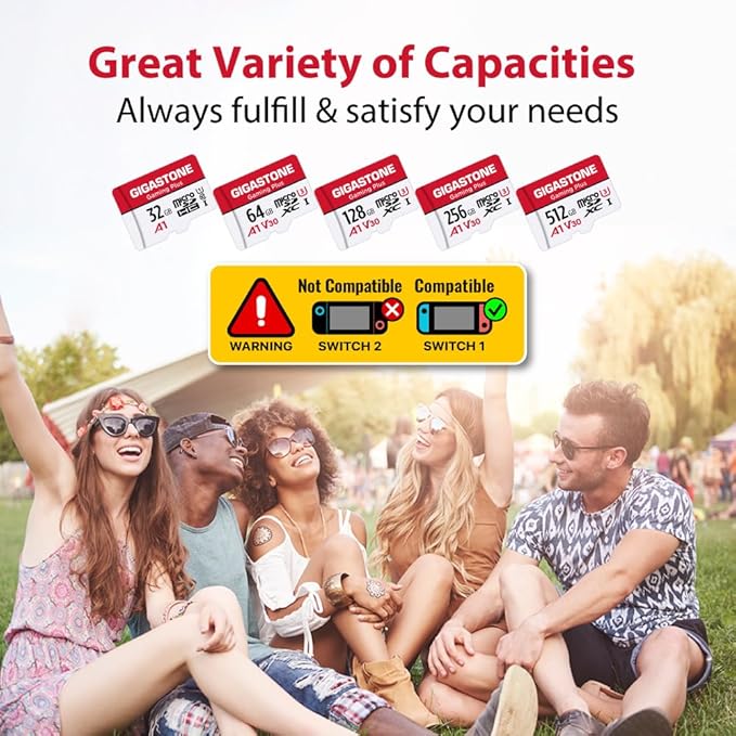 GIGASTONE Micro SD Card 128GB 5-Pack, Gaming Plus, MicroSDXC Memory Card for Nintendo-Switch 1, Security Camera, Dash Cam, UHS-I U3 A1 Class 10, up to 100MB/s, with MicroSD to SD Adapter