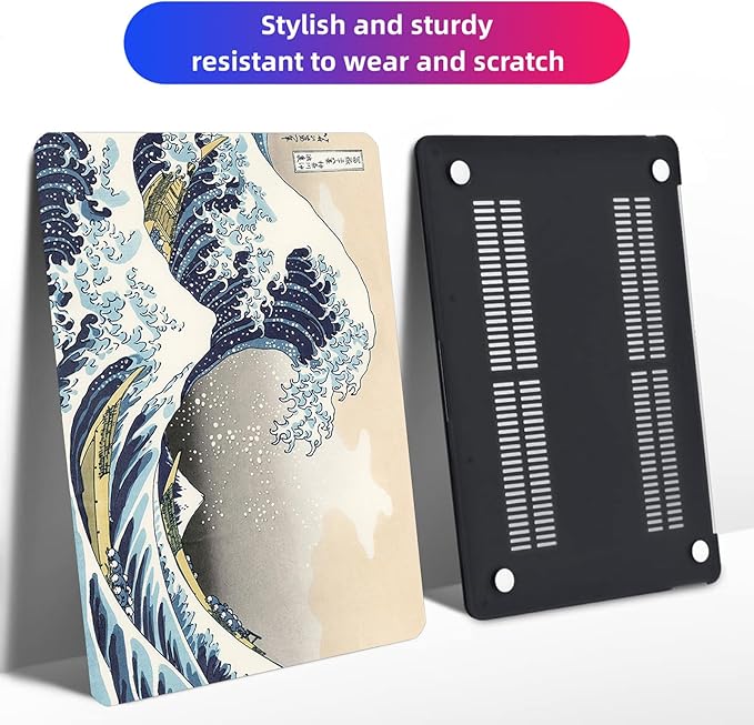 Compatible with MacBook Air 13 Inch Case 2017 2016 2015 2014 2013 2012 2011 2010 Release A1466/A1369, Plastic Hard Shell Case & Keyboard Cover & Screen Protector - Kanagawa Japan Wave