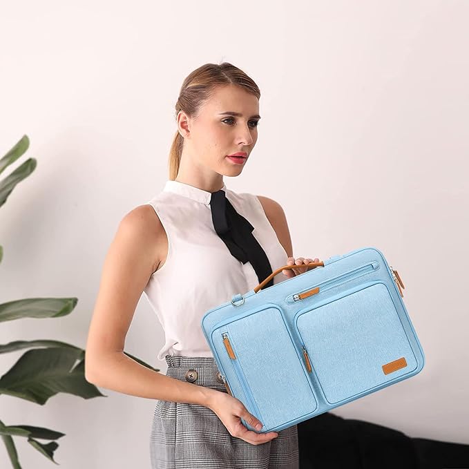 MOSISO 360 Protective Laptop Shoulder Bag,13-13.3 inch Computer Bag Compatible with MacBook, HP, Dell, Lenovo, Asus Notebook,Side Open Messenger Bag with 4 Zipper Pockets&Handle, Air Blue