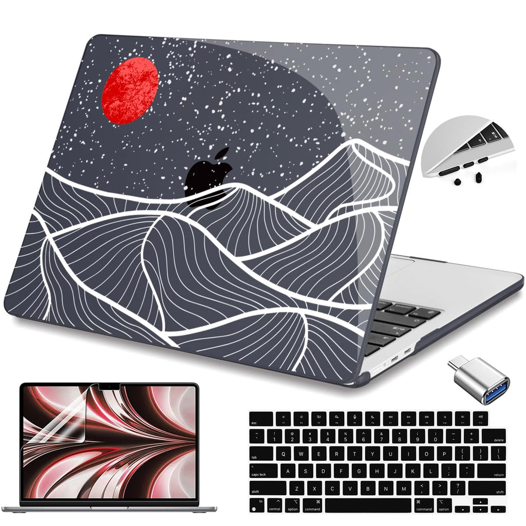 Teryeefi for M3 M2 M4 MacBook Air 13 inch Case 2025 2024 2023 2022 Release A3240 A3113 A2681 Model,Hard Shell Case for MacBook Air 13.6 inch + Keyboard Cover + Type C Adapter, Abstract Mountain-100