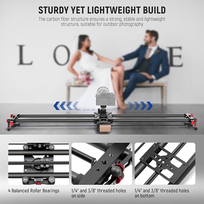 NEEWER 47.2"/120cm Motorized Camera Slider, App Wireless Control DSLR Carbon Fiber Dolly Rail Slider with 4400mAh F750 Battery (Charger Not Included), Support Video Mode, Time Lapse Photography, ER1