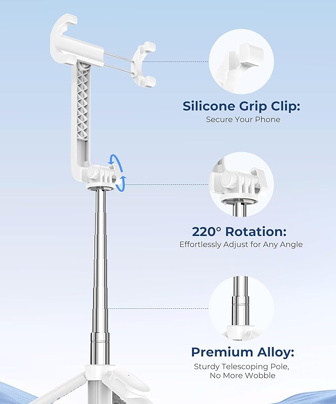 67‘’ Selfie Stick, Phone Tripod with Wireless Remote Control, Portable Selfie Stick Tripod for Photograph, Live Streaming, Video Recording, Compatible with All Cell Phones, White