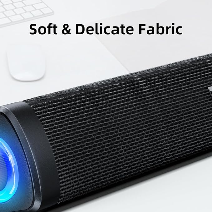 USB Computer Speakers,Computer Speakers with 3.5 mm aux,Wired USB Powered & Colorful LED Lights with Switch Button,Surround Sound Portable SoundBar for Monitor Laptop Phone(Black)