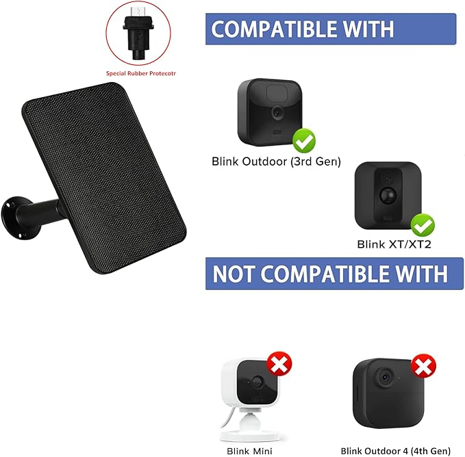 6W Solar Panel Charger for Blink Outdoor/Outdoor(3rd Gen)/XT XT2 Camera Solar Panel with 13.1ft Waterproof Charging Cable, Waterproof Rubber Plug, 360°Adjustable (for Blink 3-1PC)