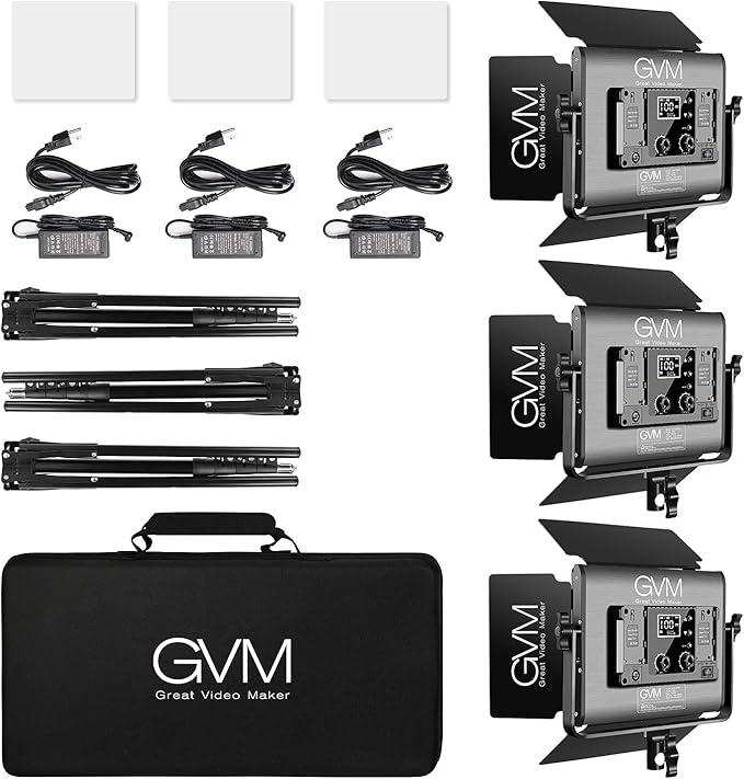 GVM RGB LED Video Light, Photography Lighting with APP Control, 1000D Video Lighting Kit for YouTube Studio, 3 Packs Led Panel Light, 3200K-5600K, 8 Kinds of The Scene Lights, CRI 97