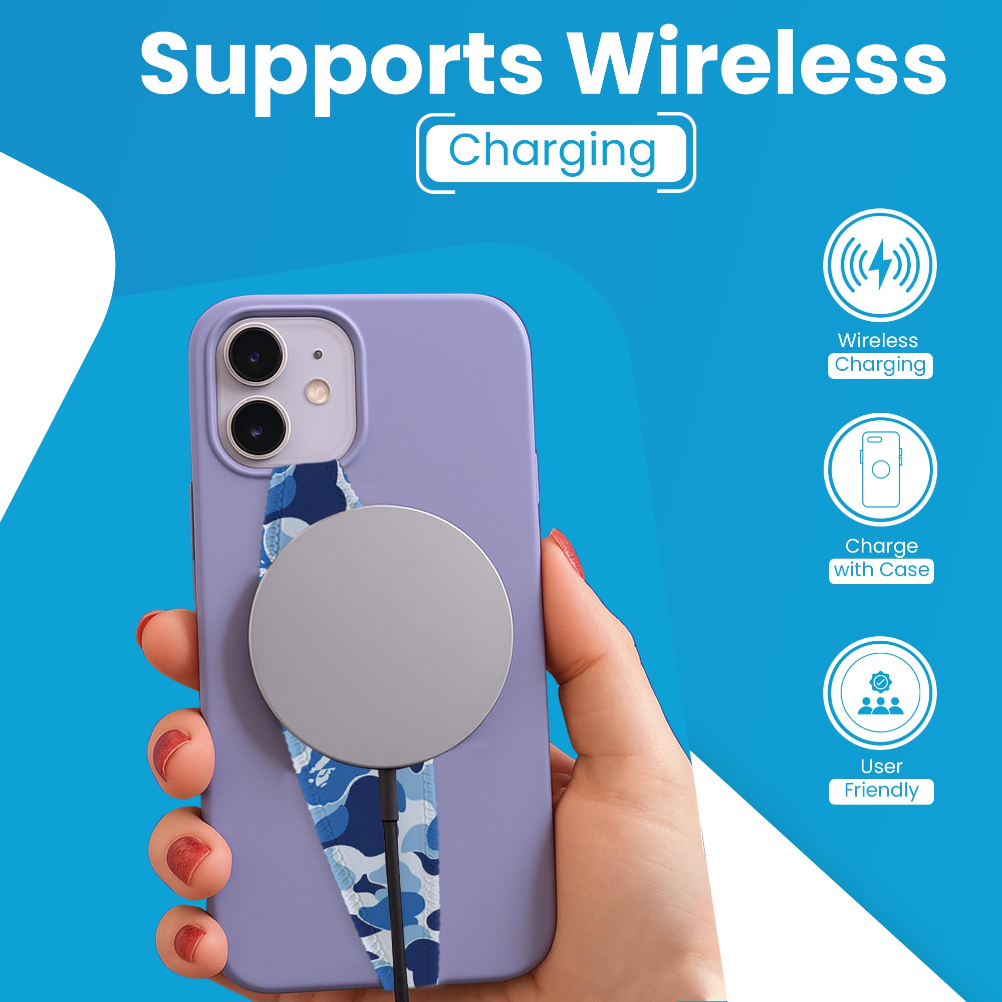 Switchbands Colorful Phone Grip 2 Pack – Reversible Elastic Phone Strap, Adhesive-Free, Arthritis Friendly Easy-Hold, Anti-Theft, Wireless Charging Compatible, Universal Fit – Blue & Cobalt Blue