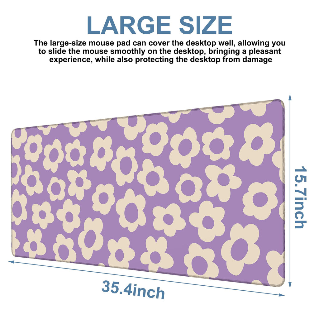 NITAHHHY Vintage Groovy Flowers Gaming Mouse Pad 3mm Thick Stitched Edge Waterproof Non-Slip Large Computer Keyboard Mouse Mat,Suitable for Office Entertainment Decorative Desk Pad 35.4 x 15.7 Inches