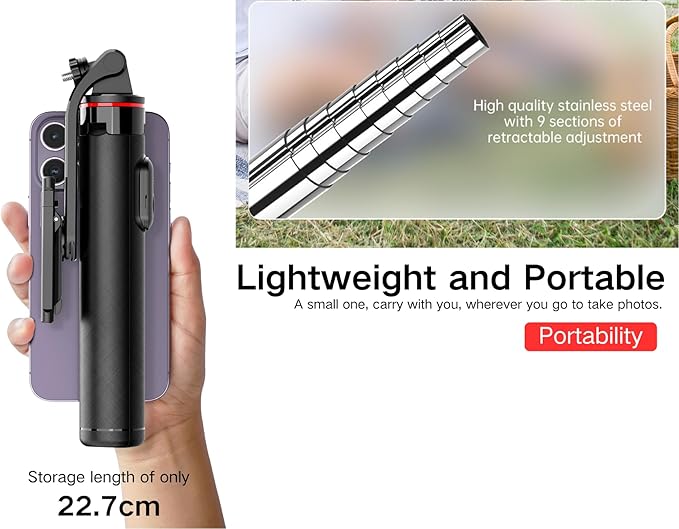 C13 52" Selfie Stick Tripod for iPhone Android, Portable Phone Stand with Wireless Remote, Extendable Travel Stand for Vlogging, Video Recording, Live Streaming，Group Photos