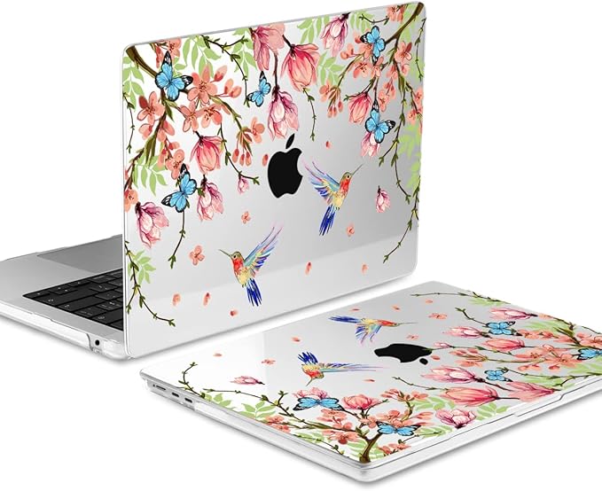 MEEgoodo Case for M4/M3/M2 MacBook Air 13.6 inch Case 2025 2024 2022, Fit Model A3240/A3113/A2681, Laptop Hard Shell with Keyboard Cover Compatible with MacBook Air 13 inch, Birds & Flowers