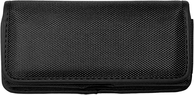 Nylon Cell Phone Holster for Samsung Galaxy A01 A10e S10 S9 S22 5G, LG K30 Phoenix 5 Aristo 5, Orbic Maui+, TCL Signa - Horizontal Case Canvas Waist Carrying Pouch with Belt Clip/Loops, Black