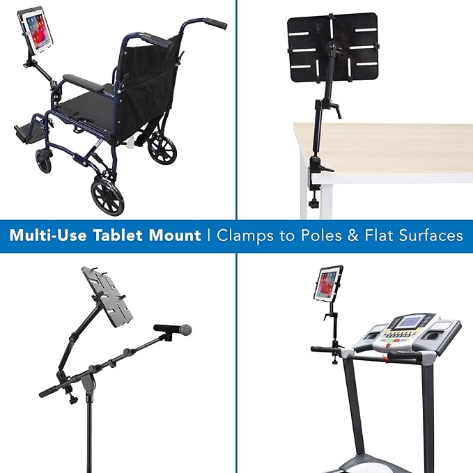Mount-It! Tablet Pole Mount | Universal Full Motion Holder for iPad, Phone or Tablet | C-Clamp Base | Fits 6-14 Inch Screens