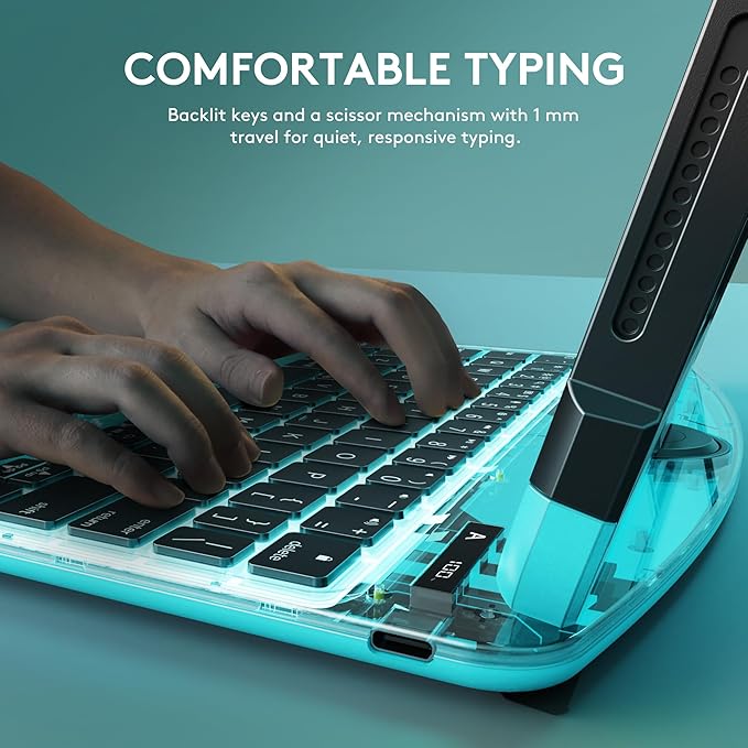GUSGU Transparent Case with Wireless Keyboard for iPad 11th Gen 11-in.(A16, 2025), 2022 iPad 10th Gen 10.9-in, 7 Colors Backlight, Trackpad, 360°Rotating Stand, Tech Style