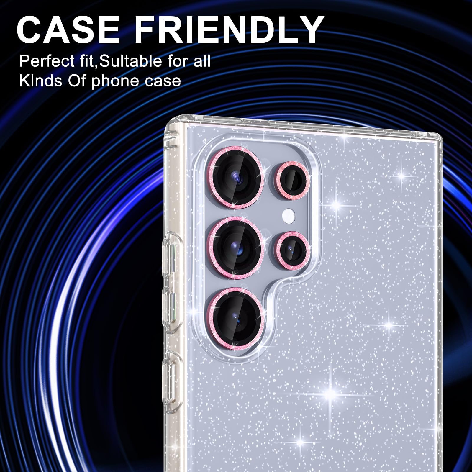 Avocase for Samsung Galaxy S25 Ultra Camera Lens Protector, Individual Metal Ring Tempered Glass Lens Cover, [Strong Adsorption] Scratch Resistant Ultra-Thin HD Clear Lens Cover, 1 Set-Pink Sparkly